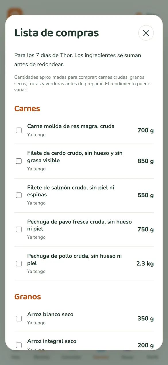 Pantalla de la app: Lista de compras