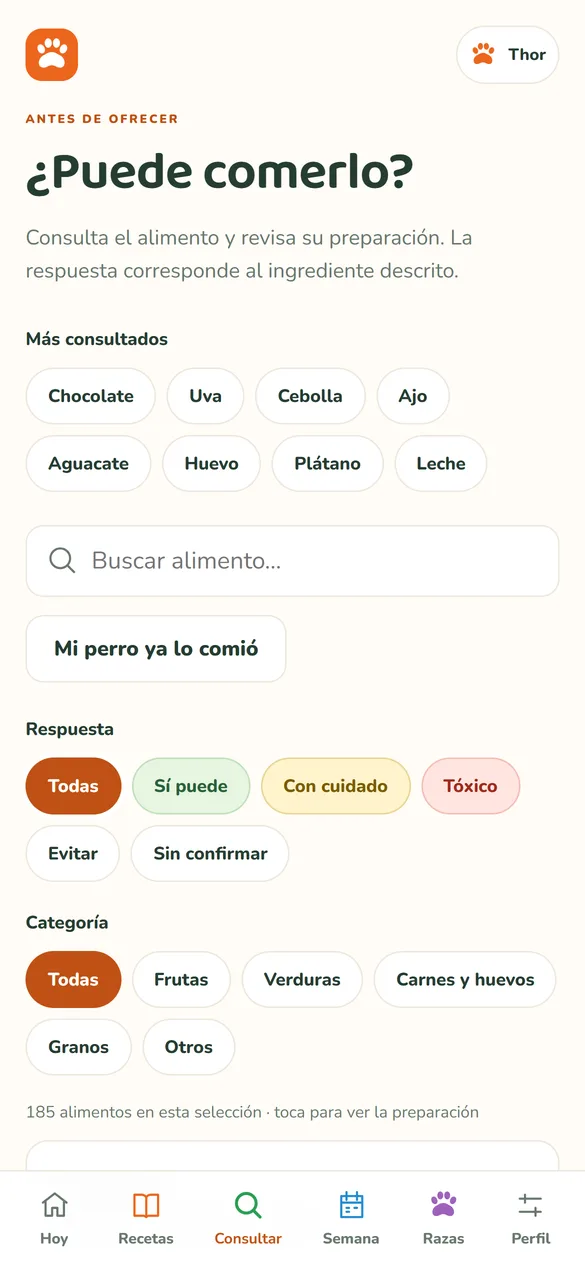Pantalla de la app: ¿Puede comerlo?